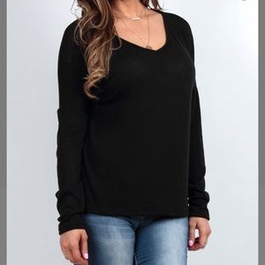 Black V-Neck Hacci Pullover